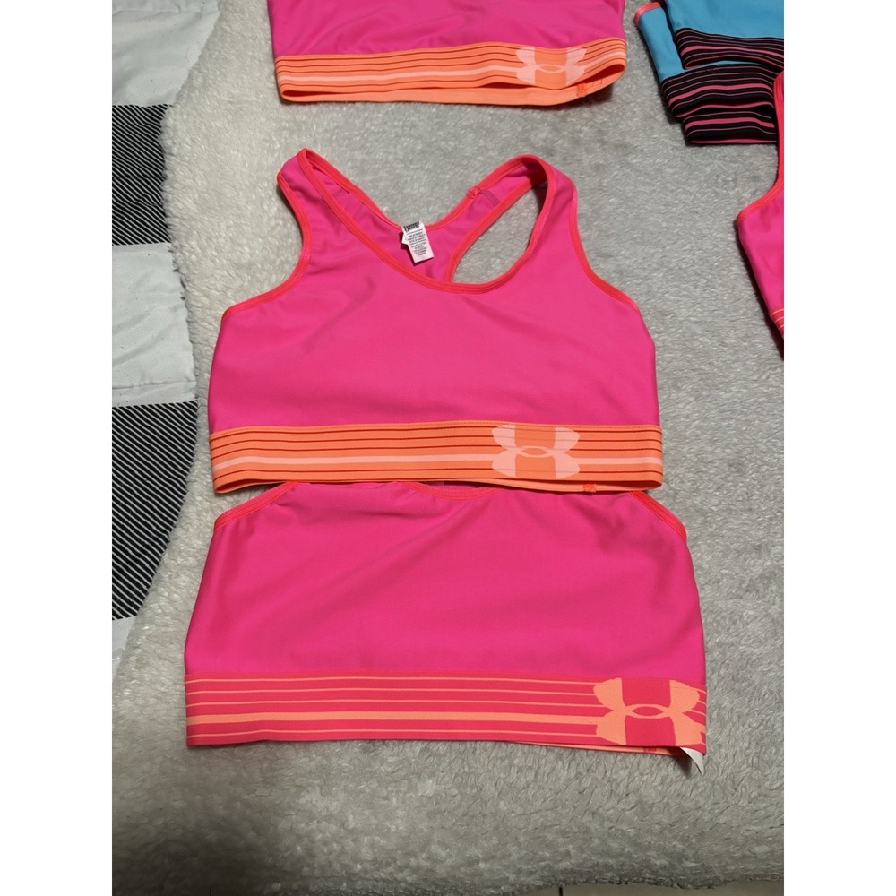 New Under Armour Women's Lot Of 2 Pink Sports Bras Paddless Size Small Bundle C